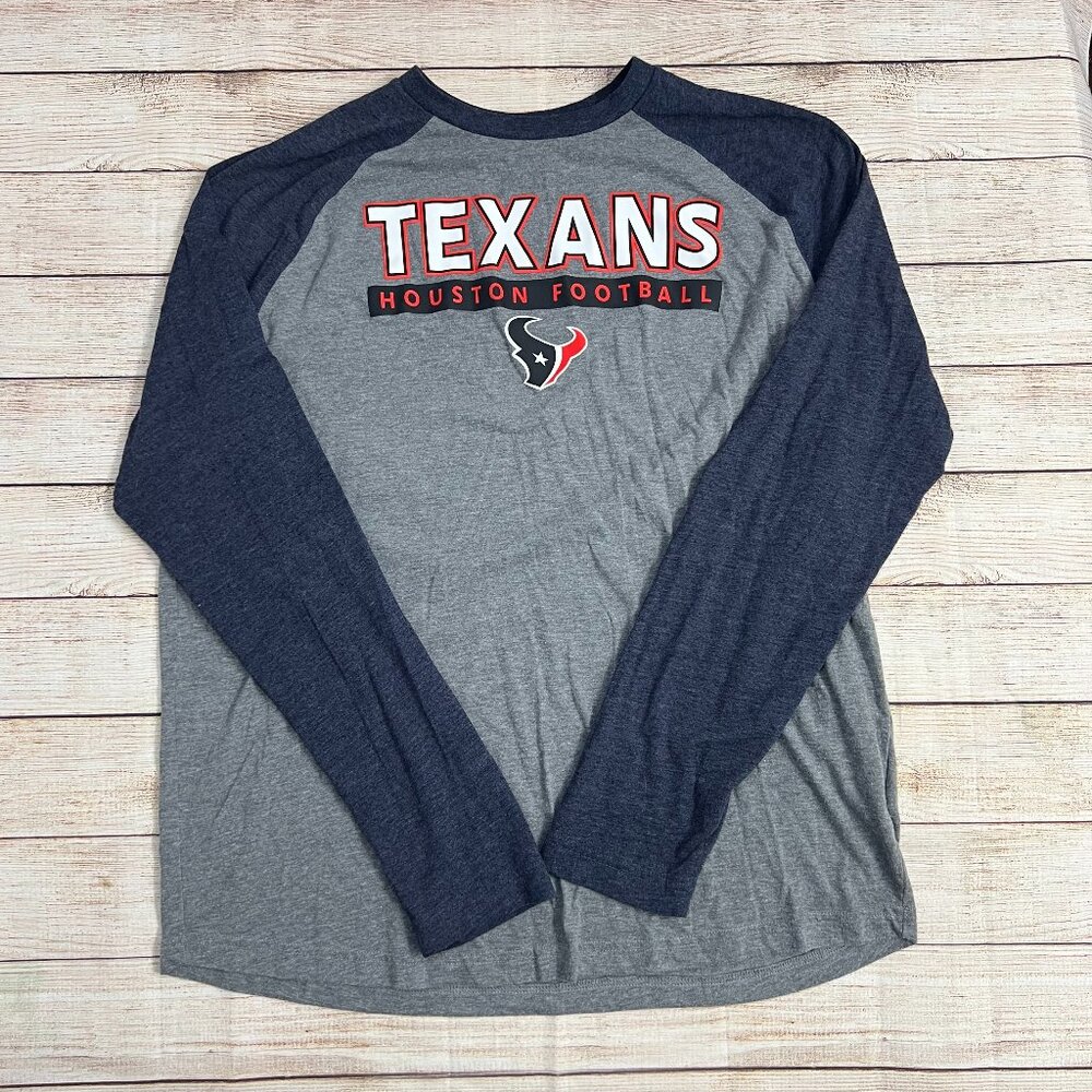 Houston‎ Texans NFL Raglan Long Sleeve T-Shirt Men's XL Gray Navy Fanatics